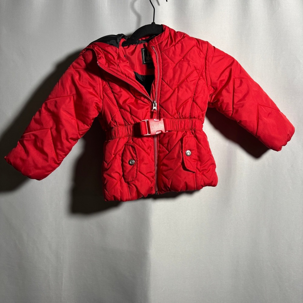 Rothschild Red 3T‎ Girls Snow Jacket Belted Quilted Hood Pockets Snow Toddler